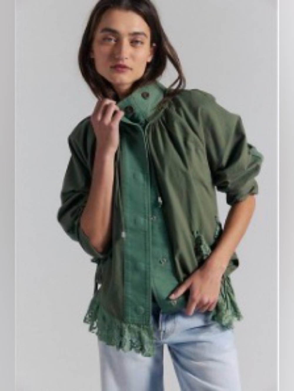 We The Free Outset Funnel-Neck Lace Hem Jacket in Spirulina Size XS NWT